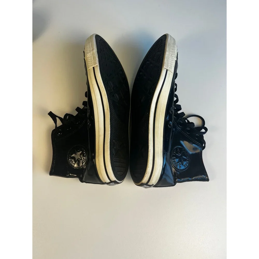 Converse All Star High‎ Top Black Patent Leather Sneakers Sz M 10 W 12